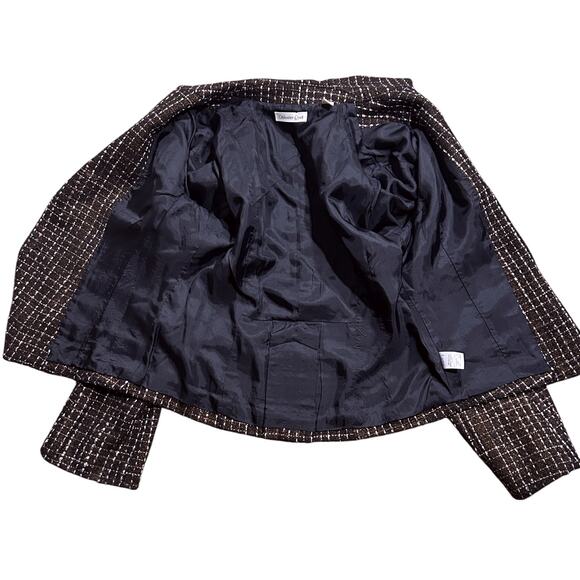 Coldwater Creek Bouclé Tweed Long Sleeve Lined Brown & White Jacket 8 Petite - Picture 8 of 9